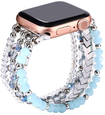 JewelryWe Damsmycken, pärlarmband, ersättningsarmband kompatibelt med Apple Watch 38 mm, 40 mm, 41 mm, 42 mm, 44 mm, 45 mm, armband för Apple Watch SE/iWatch Series 7/6/5/4/3/2/1, berlockarmband