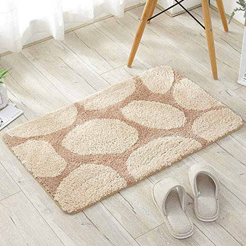 Badezimmerteppich Beige Kieselsteine Teppich Weich Flauschig Badematte Saugfähig Schmutzfangmatte Badteppich Mikrofaser Badvorleger rutschfest Waschbar Badezimmermatte 40x60cm