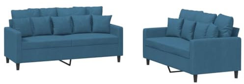vidaXL Sofagarnitur 2-TLG., Sessel Couch mit Kissen, Sofa Wohnzimmersofa mit Armlehnen, Couchgarnitur Designsofa Sitzmöbel Polstermöbel, Blau Samt