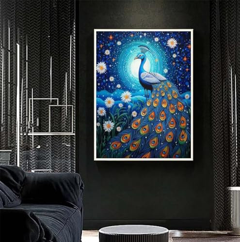 Diamond Painting Pfau Diamant Painting Bilder Kinder Sternennacht Diamond Art DIY Set Erwachsene Full Diamond Painting Zubehör, 5D Diamant Malerei Mosaic Stickerei Kits Home Wand Decor 90x120 cm R441