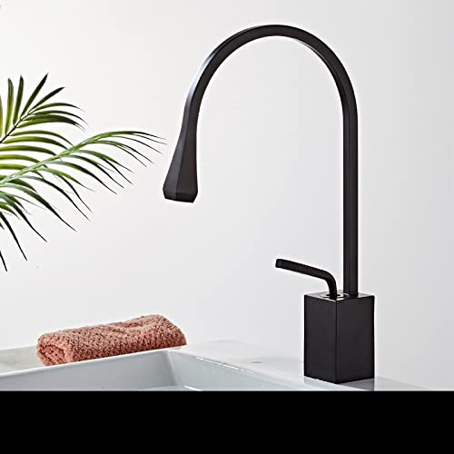 Nordic Simple Washbasin Faucet Hot and Cold Undercounter Basin, All Copper, Black Bathroom Sink, Drop Heightened Swive, Black Low (Undercounter Basin)