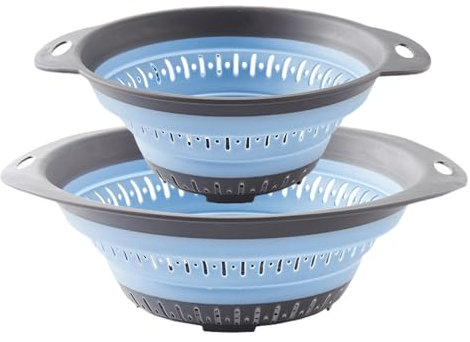 Surwin Lot de 2 Passoire Pliable, Silicone Passoire Cuisine,Compacte Passoire Cuisine Pliable, Passoire Retractable Passoire Pates, Grande Petite Portable Panier de Fruits (Bleu)
