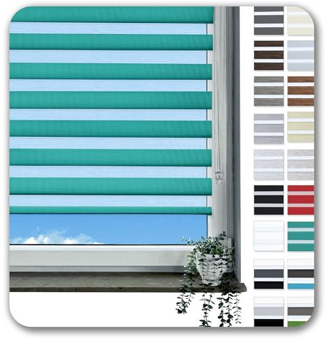 Rollmayer Doppelrollo Klemmfix ohne Bohren Klemmrollo Fensterrollo Duo Rollo Sonnenschutzrollo Zebrarollo Seitenzugrollo für Fenster und Tür (Türkis - 60 x 130 cm - BxH)