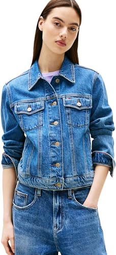 Tommy Jeans Donna Giacca in Jeans Classic Trucker con Taschini sul Petto, Blu (Denim Medium), XXS