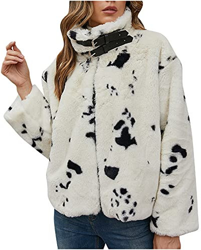 Komiseup Fleecejacke Damen, Winterjacke Damen Kurze Winter Pelzmantel Elegant Kunstpelz Jacke Offener Front Wintermantel Dick Plüschjacke mit Kapuze Faux Pelz Coat Warme Kunstfell Oberbekleidung 01