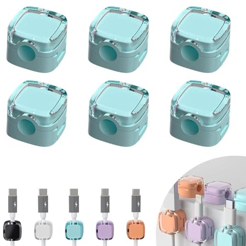 SLshiBo Kabelhalter Selbstklebend 6 Stück, Magnetische Kabelclips Kabel Organizer für Schreibtisch Kabelmanagement für Ladekabel, USB, HDMI, Netzkabel (Blau)