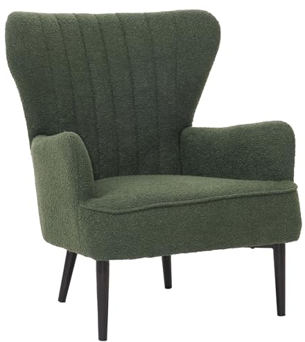 Mendler Lounge-Sessel HWC-K37, Cocktail-/Ohrensessel Polsterstuhl Retro Vintage Stoff Bouclé (600g/m²) Öko-Tex - grün