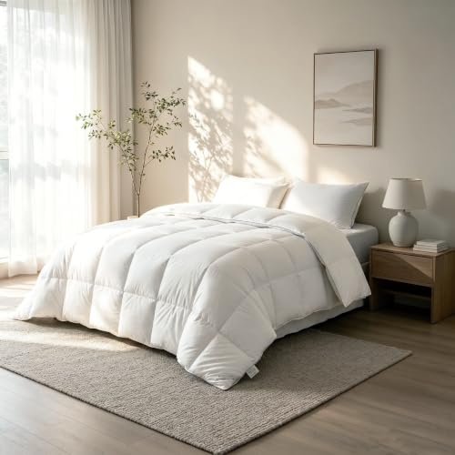 Feather Down Fiber Comforter Twin Size,Premium Ultra-Soft Breathable Comforter High Fill Power Grey Duvet Insert,All Season Hotel Luxury Bedding Comforters (White/All Season, Oversized King)