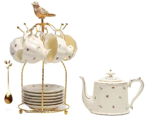 Porzellan-Espressotassen-Set, Tassen- und Untertassen-Set, Teeservice for Erwachsene, Porzellan-Kaffeetassen und Untertassen, B1China Teekannen-Sets, Old Country Roses-Teekanne, 14-teilig