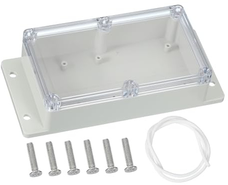 PATIKIL 158x90x46mm Junction Box, Electrical Enclosure Box ABS Plastic Waterproof Outlet Plug Cover Cord Protector with Mounting Plate for Outdoor Indoor, White/Transparent