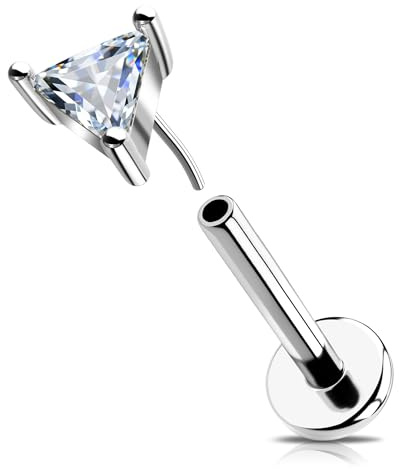 OUFER 16G Helix Piercing 316L-Chirurgenstahl Threadless Earring Transparente Triangel CZ Conch Tragus Schmuck Knorpel Ohrpiercing Lip Stud für Frauen 8 mm