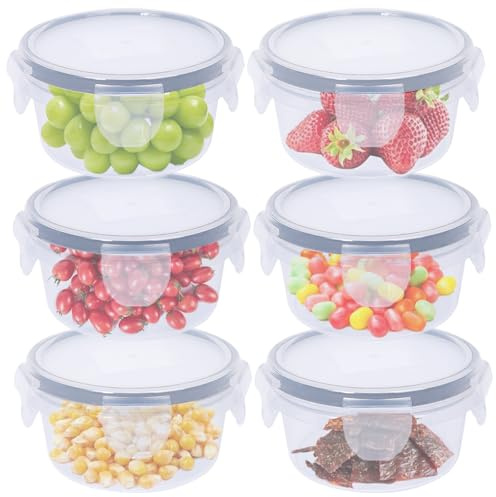 6 Pack 300ml Round Food Containers with Lids Airtihgt, Plastic Reusable Snack Pots with Clip Lock, Leak-proof Small Storage Container Set Stackable for Yoghurt, Fruit, Snack (300ml)