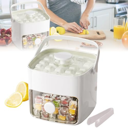 Bac à glaçons avec couvercle et bac à glaçons, Moule à glaçons à pression pour 48 glaçons,Sans BPA,Bac a Glacon Pour congélateur, maison, camping (white)