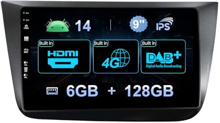 MISONDA 6G+128G Android 14 Autoradio para Seat Altea 2004-2015/Toledo 2004-2009-Camera+Mic- Integrado Dab+/4G/HDMI/CarPlay/Android Auto/DSP/GPS/FM/RDS/WiFi/BT5.0/SWC Radio con 9 Pulgadas Pantalla