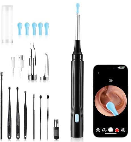 Wireless Ear Wax Removal Tool with 1080P HD Camera, Ear Wax Cleaner 6 LED Lights, Type-C Charging, with Silicone Ear Spoons