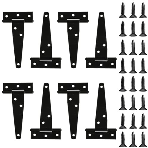 8 Stück 4 Inch Schwarz Türscharnier, T-Scharniere,Metall Torscharniere, Torbänder Tür Scheunentore Scharnieren für Schuppentüren, Scheunentor, Gartentore, Schuppentore Scharniere