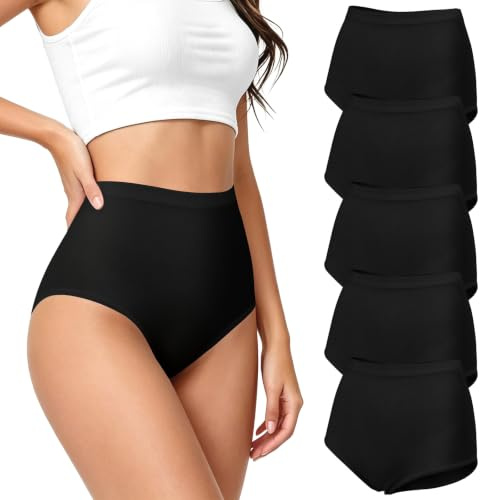 Desanlapi Culotte Femme Taille Haute Lot de 5 Coton sous-Vêtement Femme | Elasticité Féminins Slip,Confortable,Respirant et Doux,Double Protection Entrejambe,Sans Étiquette,Couvrance Intégrale S-XXL