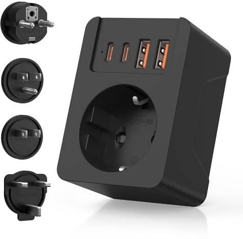 THUNIX Reiseadapter Weltweit Set, Reisestecker Universal mit 4 Abnehmbare Adapter, Internationaler Steckdosenadapter mit USB C(PD 20W), Adapter Steckdose Typ A/E/F/G/B/für USA/Japan/Kanada/HK/EU/UK