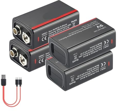 Vqxmhrpw Batterie Lithium-ION USB 9 V 500 MAh, Faible Autodécharge, Rechargeable(4pcs)