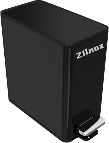 Zilnox Mülleimer Bad 6L,Rechteckiger Tretmülleimer mit Deckel Mülleimer aus Edelstahl,Schlank Mülleimer mit inneneimer Abfallbehälter fürs Bad,Schlafzimmer,Lernzimmer(Schwarz)