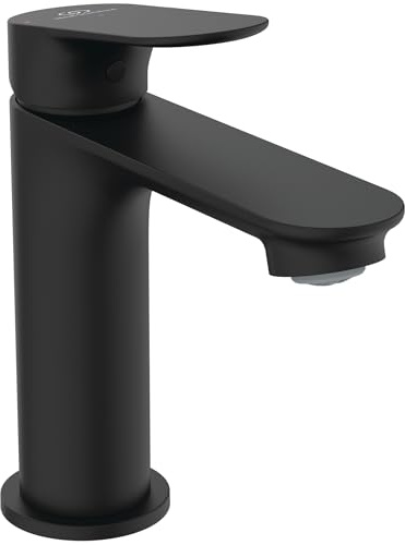 Ideal Standard Alero Waschtischarmatur, mit Garnitur, Höhe 100 mm – Schwarz | Wasserhahn Badezimmer inkl. Push-Open Ablaufgarnitur, wassersparend, BE183XG