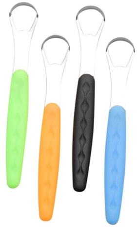 HONITANO Set da 4 Puliscilingua in Acciaio Inossidabile Medicale, Raschietti per Lingua Ergonomici la Pulizia Orale e Alito Fresco, Adatti per Adulti Uomini e Donne