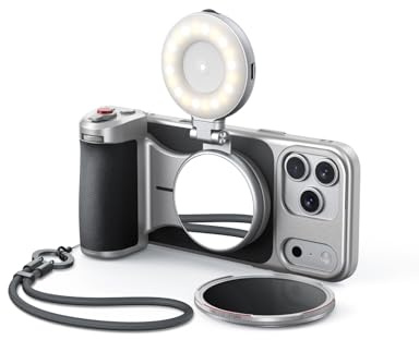 【for iPhone 17 Pro Only】TELESIN Master Grip Kit, Magnetic Phone Camera Grip | with C03 Selfie Light + UV Filters +VND Filters, Creator Combo Built Wireless Charging - Cooling Graphene Case, Handle Grip