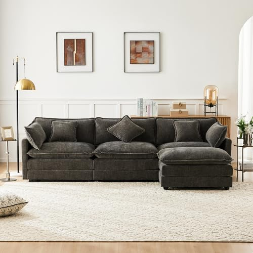 Modern design, stoppade möbler, chenille-tyg, tresitsig soffa, stoppad soffa, hörnsoffa med fotstöd, L-formad hörnsoffa, lämplig för vardagsrum och sovrum. Video tillgänglig [old sku: N653P269192D]