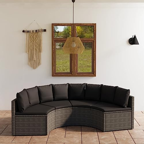 Kaloriko Ensemble de 4 canapés de jardin en polyrotin gris, forme éventail, 88 x 66 x 67 cm, avec coussins épais, pieds réglables, pour terrasse et balcon