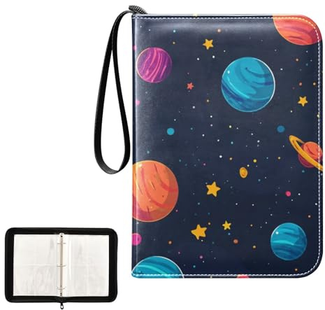 4 Pockets Trading Card Album Holder Book Folder Sports Card Binder Colorful Planets Double Side 400 Pockets for 3 Ring Binder Zipper