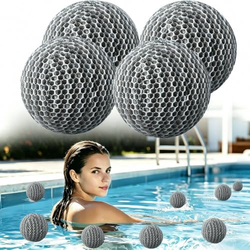 XIDEAN 4 Stück Hot Tub Pool Scum Absorber, 7cm Wiederverwendbarer Schaum zur Beseitigung von Schwammbällen, Poolschwamm Ölabsorber- Whirlpool-Schaumreiniger für Schwimmbäder Pool Klar (4PCS-Grau)