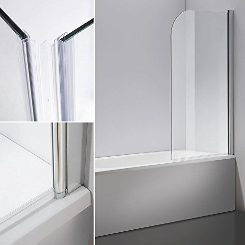 Melko Duschabtrennung Badewannenaufsatz aus 5 mm ESG Sicherheitsglas, faltbar, 138,6 x 83,9 cm, Klarglas, inkl. Zubehör