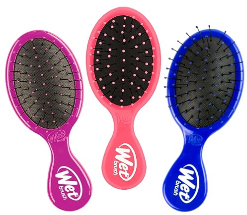 Wet Brush Paquete múltiple de cepillo desenredante de pelo con cerdas suaves IntelliFlex, cepillo de pelo perfecto para hombres, mujeres y niños, mini desenredante de viaje, paquete de 3 (rosa,