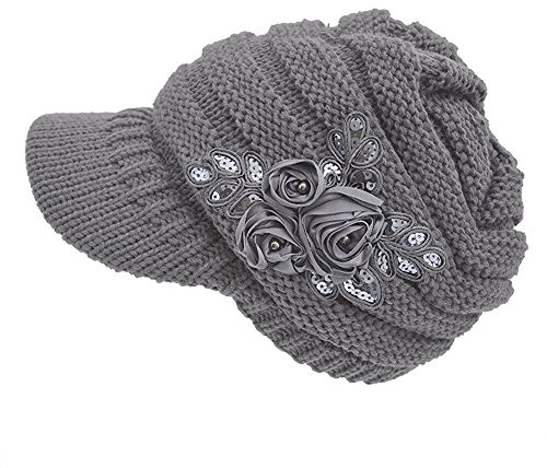 Orimommth HugeStore Women Ladies Winter Crochet Peaked Beanie Cap Hat Knitted Skull Cap Grey