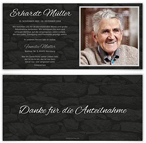 40 x Trauer Dankeskarten Danksagung Danksagungskarten Trauerkarten individuell - Wand der Erinnerung