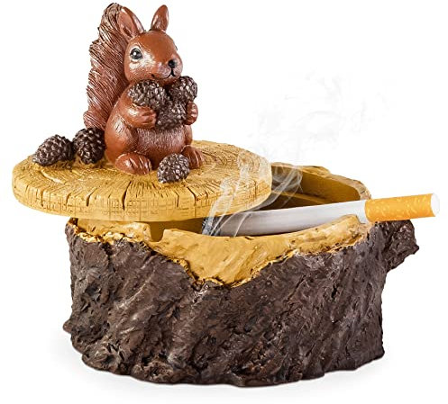Grovind Zigaretten Aschenbecher mit Deckel Nette Harz Eichhörnchen Ashtay für Indoor und Outdoor