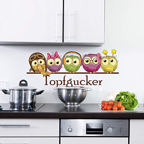 Sunnywall Wandtattoo Wandaufkleber Topfgucker Eulen Vögel Kochen Essen | Format Gr1 selbstklebende Vinylfolie für Küche Esszimmer konturgeschnitten leicht anzubringen als Wanddeko für Zuhause