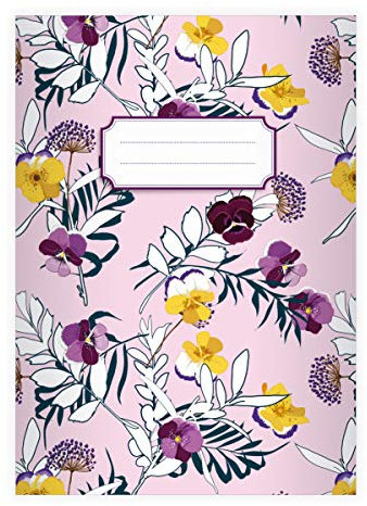 Kartenkaufrausch 8 feine Blumen DIN A5 Schulhefte, Rechenhefte mit Stiefmütterchen, rosa Lineatur 28 (kariertes Heft 16 Blatt/32 Seiten) Notizheft, Kladde für Schule, Universität, Büro