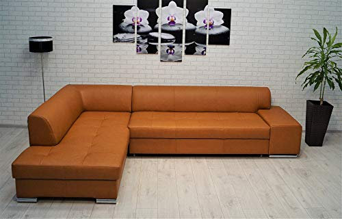 Quattro Meble Ecksofa London Pik 300 x 200 Echtleder Sofa Couch mit Bettfunktion und Bettkasten Echt Leder Eck Couch große Farbauswahl (Ecke Links)