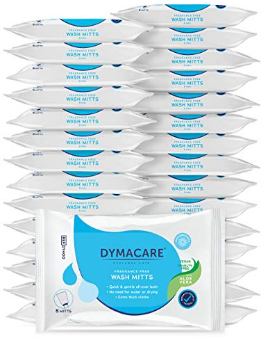 DYMACARE® Feuchte Waschhandschuhe, ohne Parfüm - Große und weiche Waschhandschuhe für die Ganzkörperwaschung - Mit pflegender Aloe Vera - Klinik Qualität (30 Packungen)