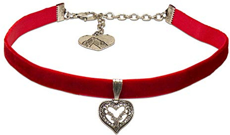 Alpenflüstern Trachten-Samt-Kropfband Strassherz Hirsch - nostalgische Trachtenkette enganliegend, Kropfkette elastisch, Damen-Trachtenschmuck, Samtkropfband schmal in traditionellen Farben DHK263