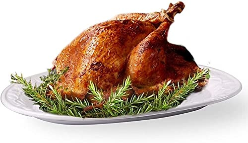 OVENTE Ceramic Turkey Platter with Stylish Design, Oval Serving Plate for Thanksgiving, Christmas, Entertaining and Family Dinner, Easy to Clean Fall-Themed Party Tray Centerpiece Decor, White P4565W