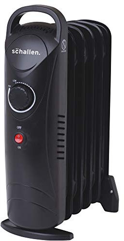 Schallen 800W 6 Fins Black Portable Electric Slim Oil Filled Radiator Heater with Adjustable Temperature Thermostat, Modern Fast Home Heating (Black, 800W)