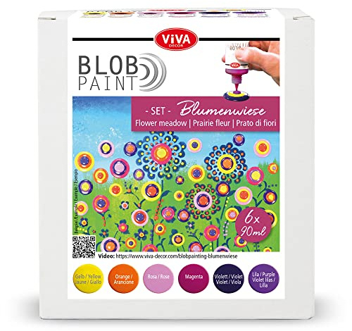 Viva Decor Blob Paint Farb-Set Blumenwiese 6 Stk 90 ml Künstlerfarbe glänzend für Leinwand Papiermaché Karton