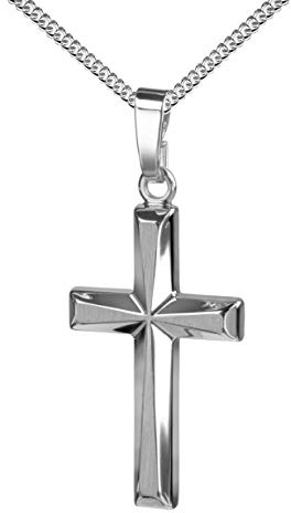 JEVELION Kreuz-Anhänger Weißgold 585 Gold-Kreuz für Damen, Herren und Kinder in hochglanz poliert mit 3D-Effekt als Kettenanhänger + Schmuck-Etui