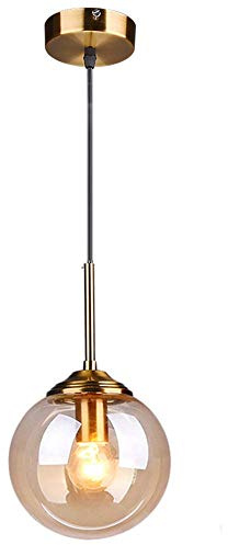 LFsem Industriell Retro Pendelleuchte Glaskugel Hängelampe Leuchte Messingbeschläge Deckenleuchte für Wohnzimmer Esszimmer Schlafzimmer Küchenbar (Bernstein, Einzelkopf)