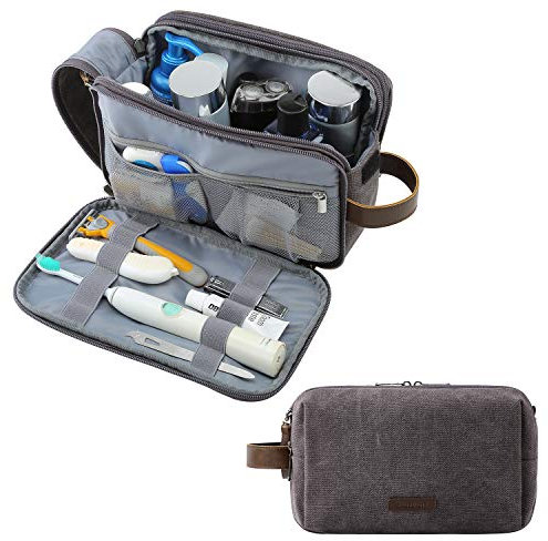 BAGSMART Kulturtasche für Herren, Reise Kulturbeutel Kosmetiktasche mit Doppelter Reißverschlussöffnung, Großer Stauraum, 5L-Dunkelgrau