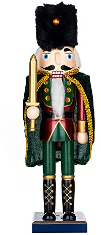 Nataland Schiaccianoci Soldato In Legno Dipinto A Mano 36 Cm Con Mantello, Perfetto Come Decorazione Natalizia, Come Regalo e Da Collezione (36 Cm, Oliver)