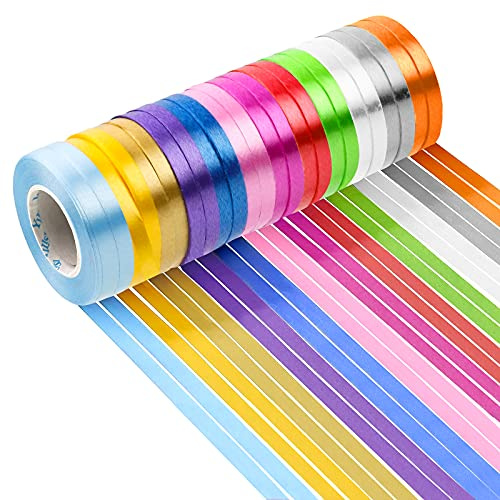 24 Rolls Balloon Ribbon, Double Sided Satin ribbons for gift wrapping, 12 Colors Curling Ribbon Set for Crafts,Balloons,Christmas,Wedding or Birthday Party Decoration(Each 5mm X 10m)