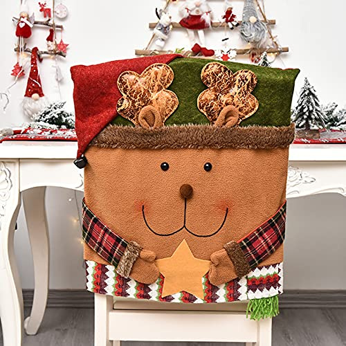 Fofetbfo Stuhlhussen für Weihnachten, Weihnachtsmann, Schneemann, Rentier, Weihnachten, Esstisch, Stuhlhussen für Weihnachten, Zuhause, Küchendekoration, 2 Stück (Rentier)